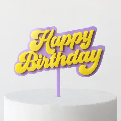 Groovy Happy Birthday Cake Topper in Yellow and Mauve