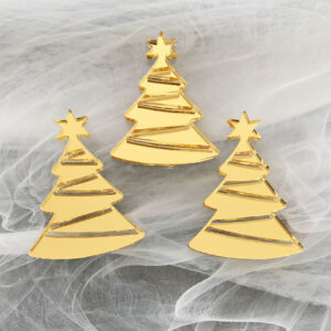 Christmas Tree Cake Charms in gold mirror acrylic for cake and cupcake decoration