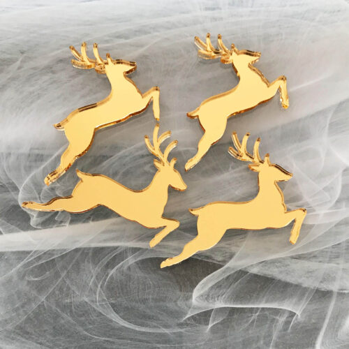 Dashing Reindeer Cake Charms in gold mirror acrylic for cake and cupcake decoration