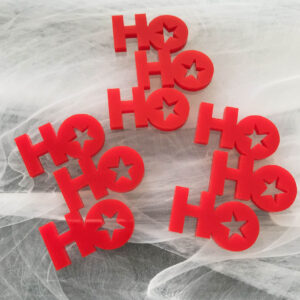 Ho Ho Ho Cake Charms in red acrylic for cake and cupcake decoration